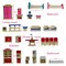 Wooden Dollhouse Furniture - 5 Sets, 1:12 Scale Doll House Furnishings, 35 Pieces of Dollhouse Accessories (Living Room, Kitchen, Dining Room, Bedroom, Bathroom)
